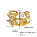 Ocean theme gold starfish and shell triple wrap ring made of stainless steel with zircon - US 7 / Gold Starfish Zirconia Style (A867)