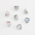 Macro detail of seven faceted iridescent glass bell pendants for DIY jewelry making - Semi-transparent Purple