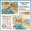 Japanese illustration deco scene sticker set with PET stickers and landscape card - Sand Fishing Ground (Series 8)