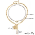 Layered gold necklace set with baroque pearls and round coin pendant 40-45cm - Gold Pearl Coin Irregular Bead Necklace