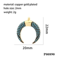 Detalle de un colgante de luna creciente de cobre chapado en oro con circonitas - Luna de Cuentas Azul Negro Dorada (P00890)