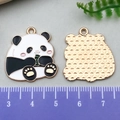 DIY cartoon panda metal charm for jewelry making with gold finish and enamel details - Panda Holding Shoot