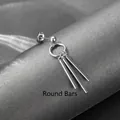 Macro shot of stainless steel earring with hanging round bars on textured surface - Silver Round Bar Stud (Single)