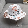 Mesh baby sun hat with forest animal print and adjustable chin strap in white - 48-52cm (Adjustable) / White (Owl Animal)