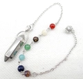 Natuurlijk kristallen pendel ketting met 7 chakra kralen en een zilveren metalen ketting - B25-Grijze Steen