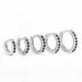 Fashionable hoop earrings with zircon studs available in 5mm to 9mm size variations - 6mm / Platinum/Black Zirconia