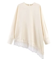Dettaglio della camicetta in raso beige con orlo in pizzo bianco asimmetrico sul fondo - XS / Bianco Sporco