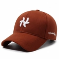 Brown cotton baseball cap with white 3D embroidery and Nostalgic script detail - Caramel color