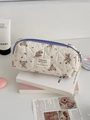 Trousse de maquillage matelassée crème avec motifs ours violets et zip violet - Ours Violet [Pochette Octogonale]