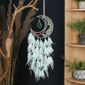 Handmade crescent moon dreamcatcher with tree of life stones and mint green feathers - 4016B Moon Tree of Life Green