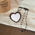 Retro heart pendant necklace featuring tortoiseshell pattern and black beaded chain - 98# Amber Tortoise Heart