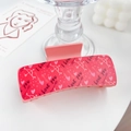 Pink square hair claw clip with red hearts and Love You print in romantic style - Cupid's Arrow - Rectangle