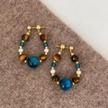 Detalle de pendientes de aro vintage con cuentas y ojo de tigre sobre tejido de punto - 1# Pin de Plata Oro Azul Estilo de Cuentas