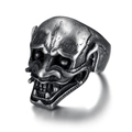 Men's gothic skull ghost face ring in vintage silver finish with punk style texture - US 7 / Retro Hannya Mask Style (03102)
