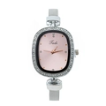 Orologio quarzo donna con cinturino a maglia, strass e quadrante rosa su bianco - Rosa