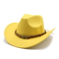Detail of ginger wool cowboy hat featuring a brown leather strap and bronze skull buckle - M (56-58cm) / Yellow