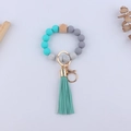Tiffany blue and grey silicone beaded keychain wristlet with suede tassel - Lake Blue