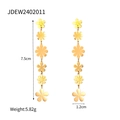 Orecchini pendenti lunghi in acciaio dorato con ciondoli a fiori multistrato eleganti - Orecchini Lunghi a Fiore Dorato-JDEW2402011