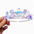 Mermaid tiara with gradient shells, starfish, and pearls for ocean themed parties - Mermaid Headband-Iridescent Starfish Fish Tail Full Decor