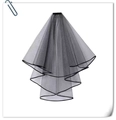 Detail of layered black tulle bridal veil with fine finished edges and sheer texture - Black Ribbon Edge With Hair Comb