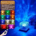 Blue RGB water ripple projector lamp in acrylic cube with 16 color lighting options - Rechargeable (Touch 16 Colors Dynamic + Remote)