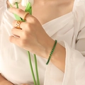 French vintage 18k gold plated tennis bracelet with oval-cut green emerald zircons - Green Zircon Bracelet-17cm