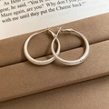 Detail of silver matte hoop earrings with frosted finish on brown velvet stand - 8# Silver Frosted Glitter Hoop Silver Earring Post
