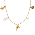Vintage 18K goud vergulde roestvrijstalen ketting met zeester, schelp en dolfijn bedeltjes - Frisse Zeewezen Hanger (Klein) / Goud