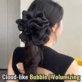 French style black cloud bubble hair claw with lace embroidery and white polka dots - Seersucker Claw Clip / Black