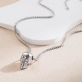 Collier pour homme en acier inoxydable argenté avec pendentif crâne et chaîne box - Collier Chaîne Box Pendentif Crâne Argenté