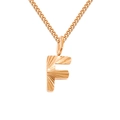 Gold-plated 2mm Cuban chain necklace with a sunburst textured letter F pendant - F-Rose Gold