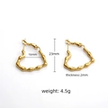 Golden heart-shaped bamboo textured earrings in 18k gold-plated stainless steel - 06-Bamboo Type B