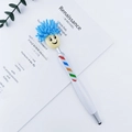 Blauer Plüschkopf Kugelschreiber mit gestreiftem Gehäuse und Touchscreen-Eingabestift - Weiß