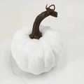 Modern white velvet pumpkin ornament with realistic brown stem for Thanksgiving decor - 10cm / White