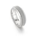 Silver stainless steel spinner ring with mesh woven texture and polished edges - US 6 / Silver
