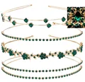 Gold rhinestone and emerald green crystal headband set with four elegant bridal designs - 4-Piece Set Gold/Dark Green
