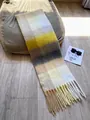 Plaid tassel scarf in lemon yellow and grey gradient mohair knit for winter warmth - AC Lemon Plaid