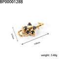 Macro detail of gold flower charm with black stones and technical size dimensions - BP0000128B-Gold Black Stone Round Petal Flower