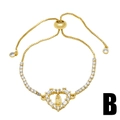 Gold heart bracelet with Virgin Mary pendant and clear zircon accents on box chain - Hollow Heart Virgin Mary Style (B)
