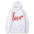 White pullover hoodie with red love lettering and heart print for Valentine's Day style - S / Love Print / White