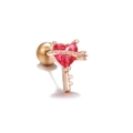 Detail eines roten Herz-Zirkon-Schlüssel-Ohrrings in Roségold mit feiner Handwerkskunst - EGD0921 Roségold (Roter Herzschlüssel)