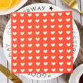 Orange Valentine's Day paper napkin with white heart patterns on a white ceramic plate - Orange Background White Hearts Style (QRJ01-10)