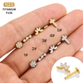 G23 titanium kraakbeen studs met wit zirkoon inleg in florale en geometrische vormen - 1# (Bloem) / Goud