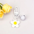 Daisy charm keychain with white flower petal, lavender bell and white D-ring clasp - White