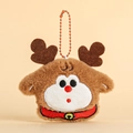 Cute plush reindeer keychain with brown faux fur, red nose and orange metal bead chain - Elk