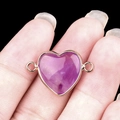 Golden heart connector with purple semi-precious stone and dual holes for DIY jewelry - Amethyst Double Hole (Gold)