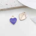 Purple enamel heart charm and gold leaf pendant set with rings for DIY jewelry making - Purple Heart (10x12mm)