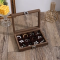 Walnut wood jewelry box with glass lid and multiple velvet compartments for rings - 12 Grids Jewelry Box / Walnut Color