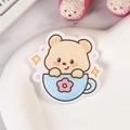 Cute acrylic cartoon brown bear in blue floral coffee cup brooch pin for accessories - Cup Bear
