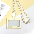 Schattige beige cartoon pasjeshouder met schuifdeksel en koord met perenpatroon - Geel / Peer Lanyard
